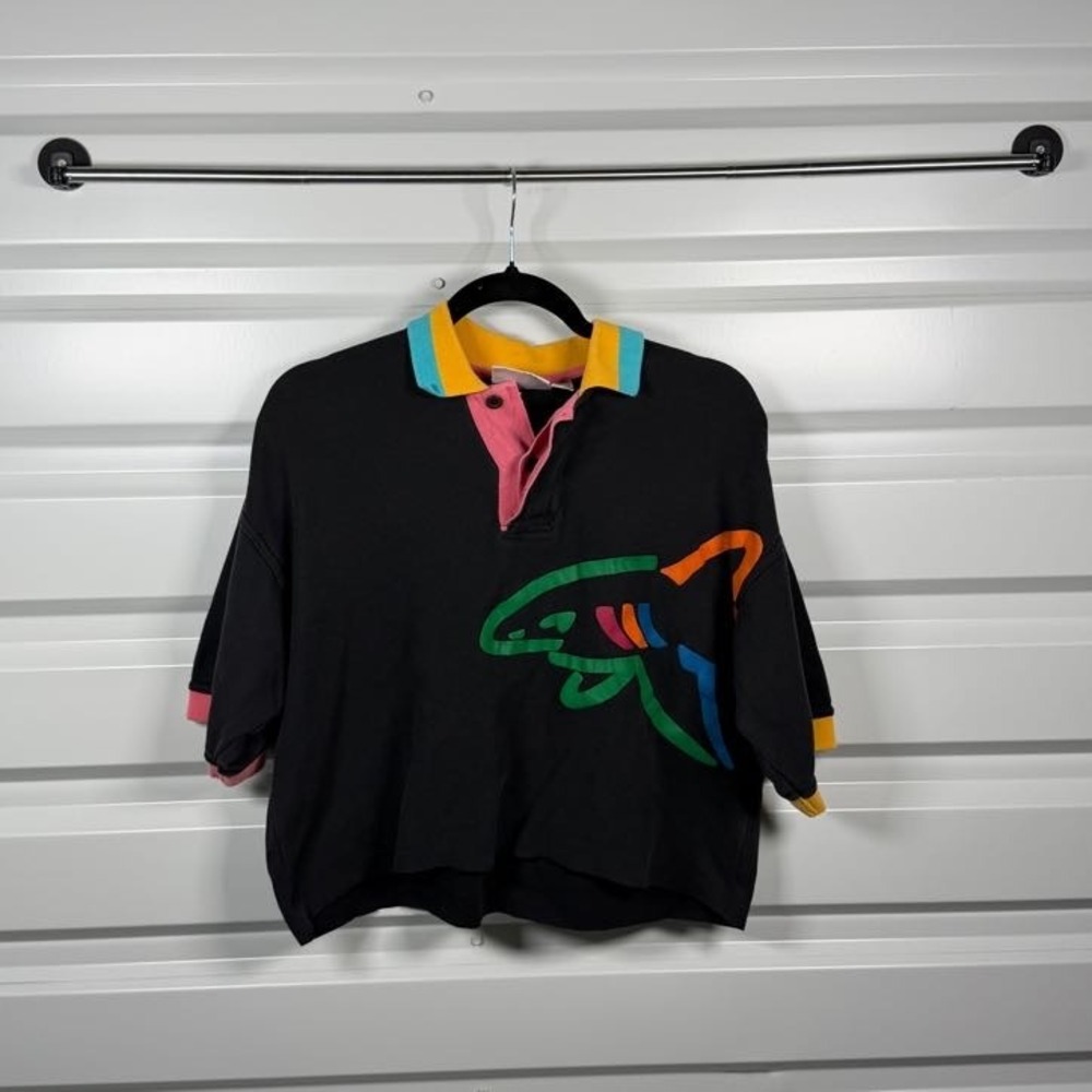 Vintage Greg Norman Reebok Shark‎ Polo Shirt Black Colorblock 90s Mens Medium